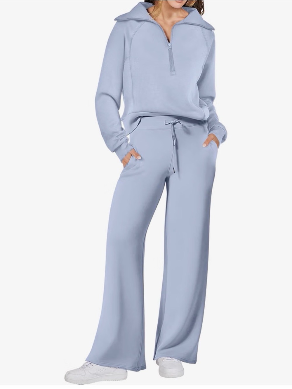 Women's Relaxed Zip-Front Lounge Set in Light Blue